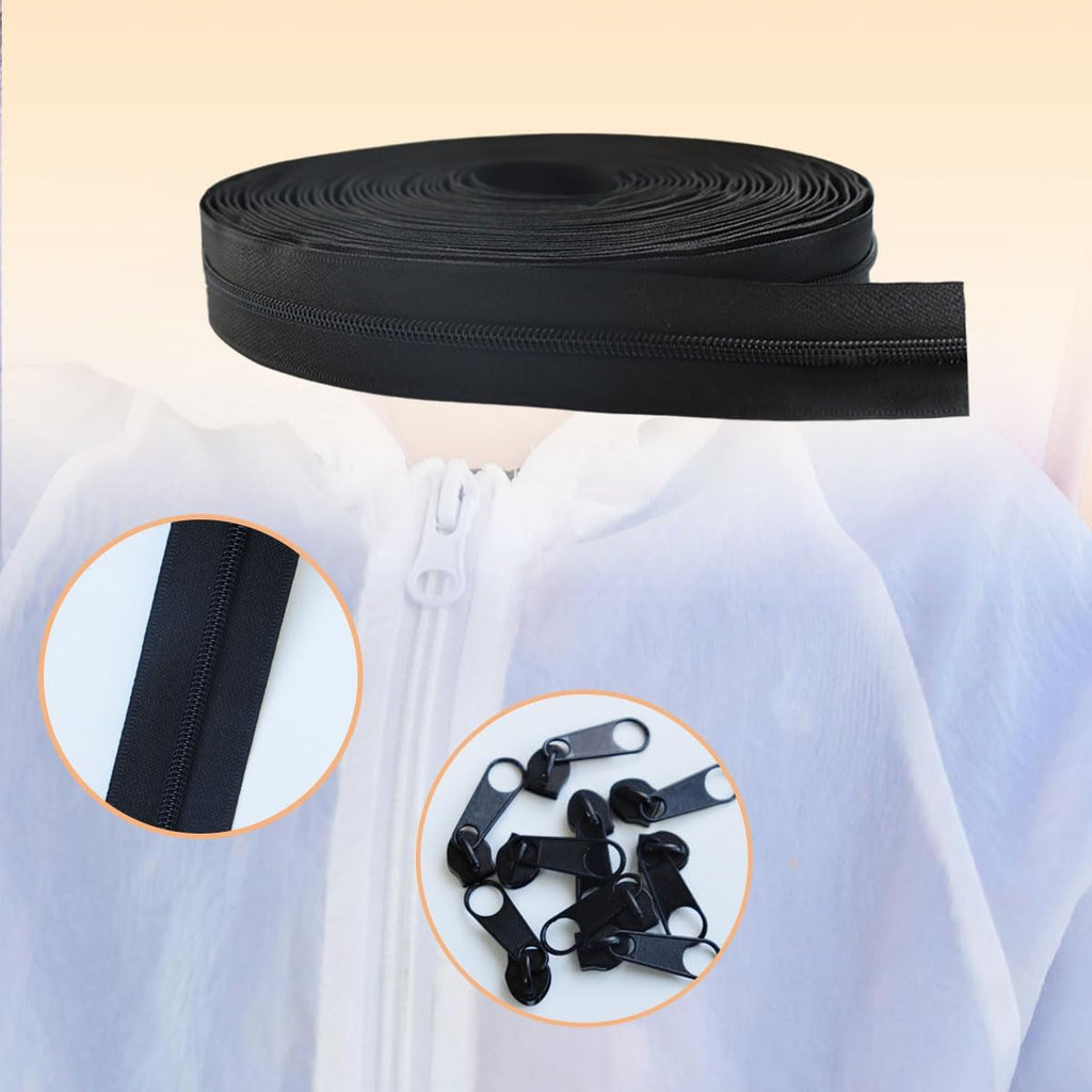 10 Yards Nylon Coil Zipper, Nylon Coil Sewing Zippers with 20PCS