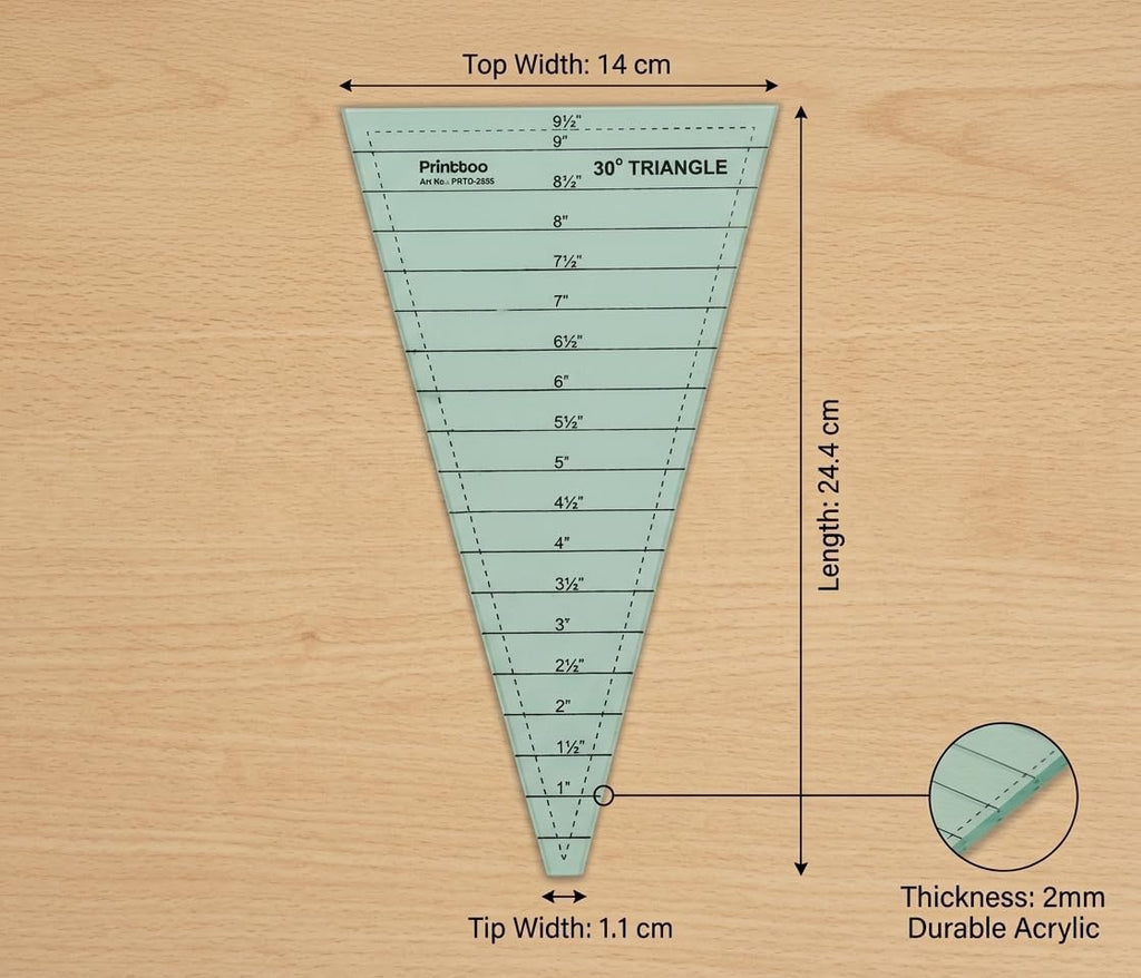 Printtoo 30 Degree Triangle Quilt Ruler for Wedge Piecing and