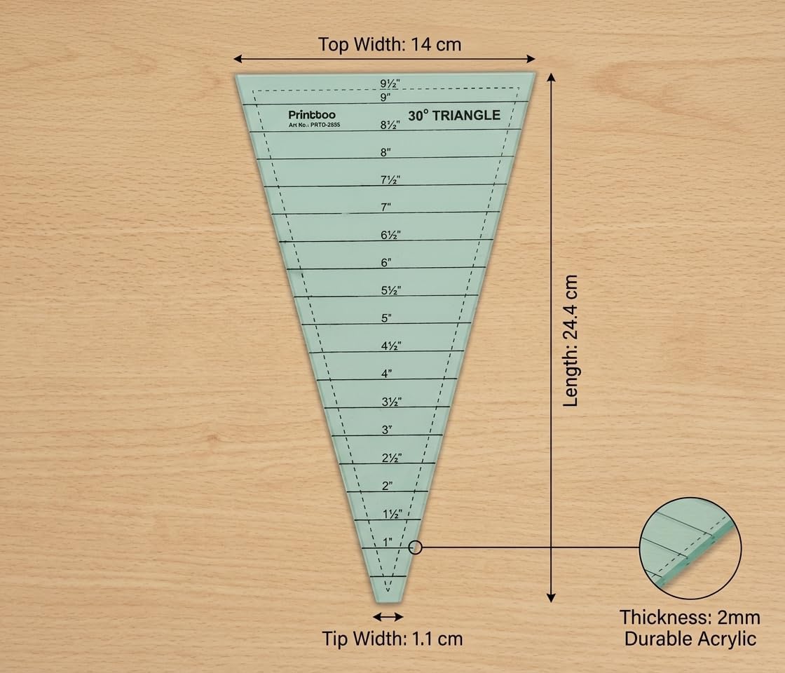 Printtoo 30 Degree Triangle Quilt Ruler for Wedge Piecing and