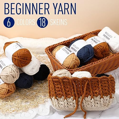 Timgle 18 Pack Beginners Crochet Yarn Cotton Yarn, Nature Colors