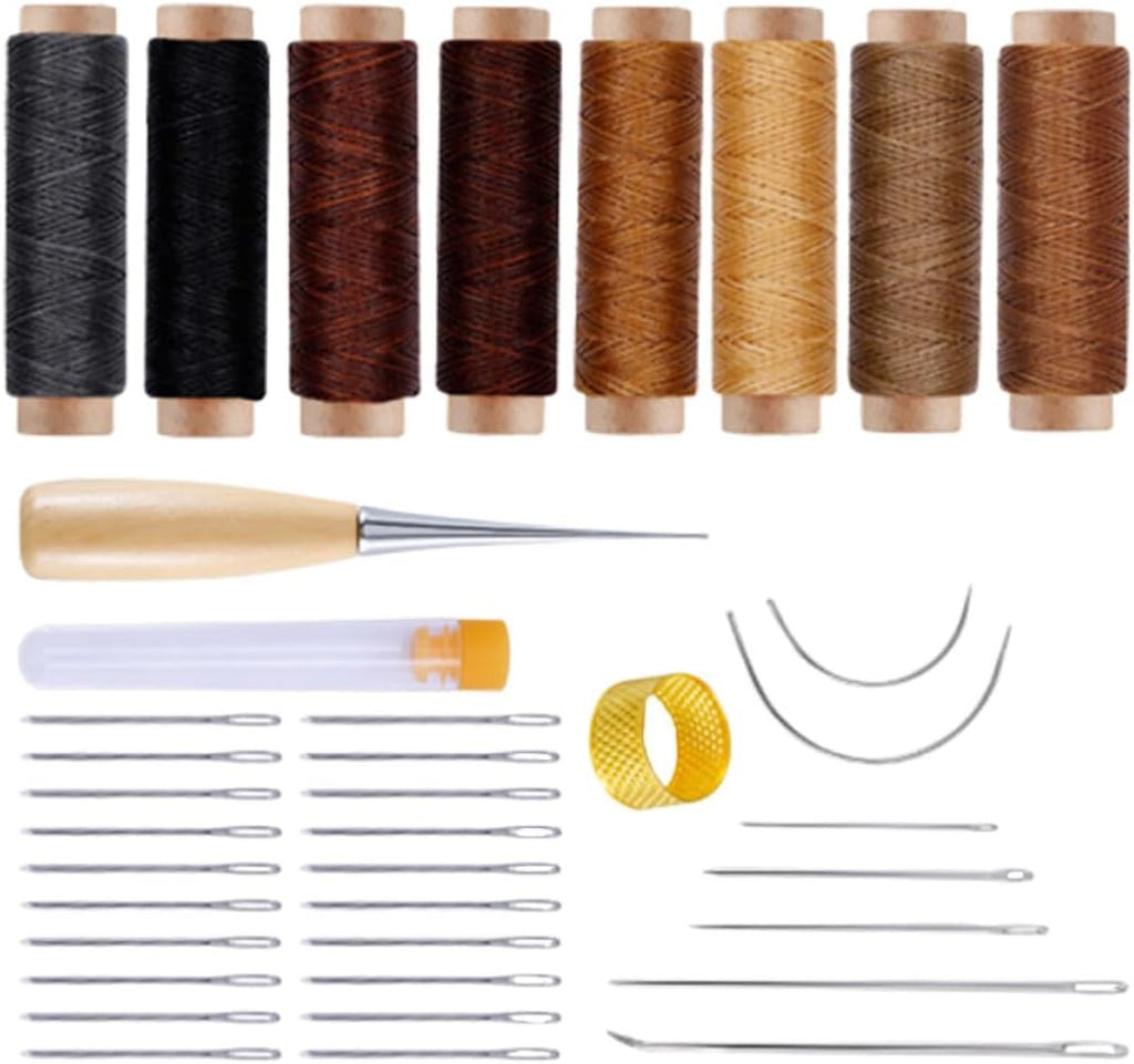 40pcs Repair Tool Kit with Waxed Thread Needles Awl and Thimble Set