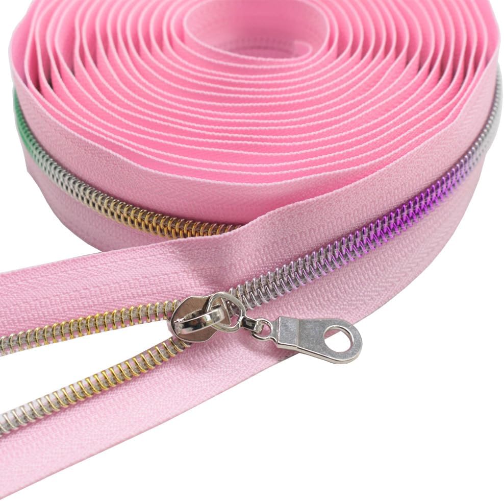 YaHoGa #5 Colorful Metallic Nylon Coil Zippers by The Yard 10 Yards