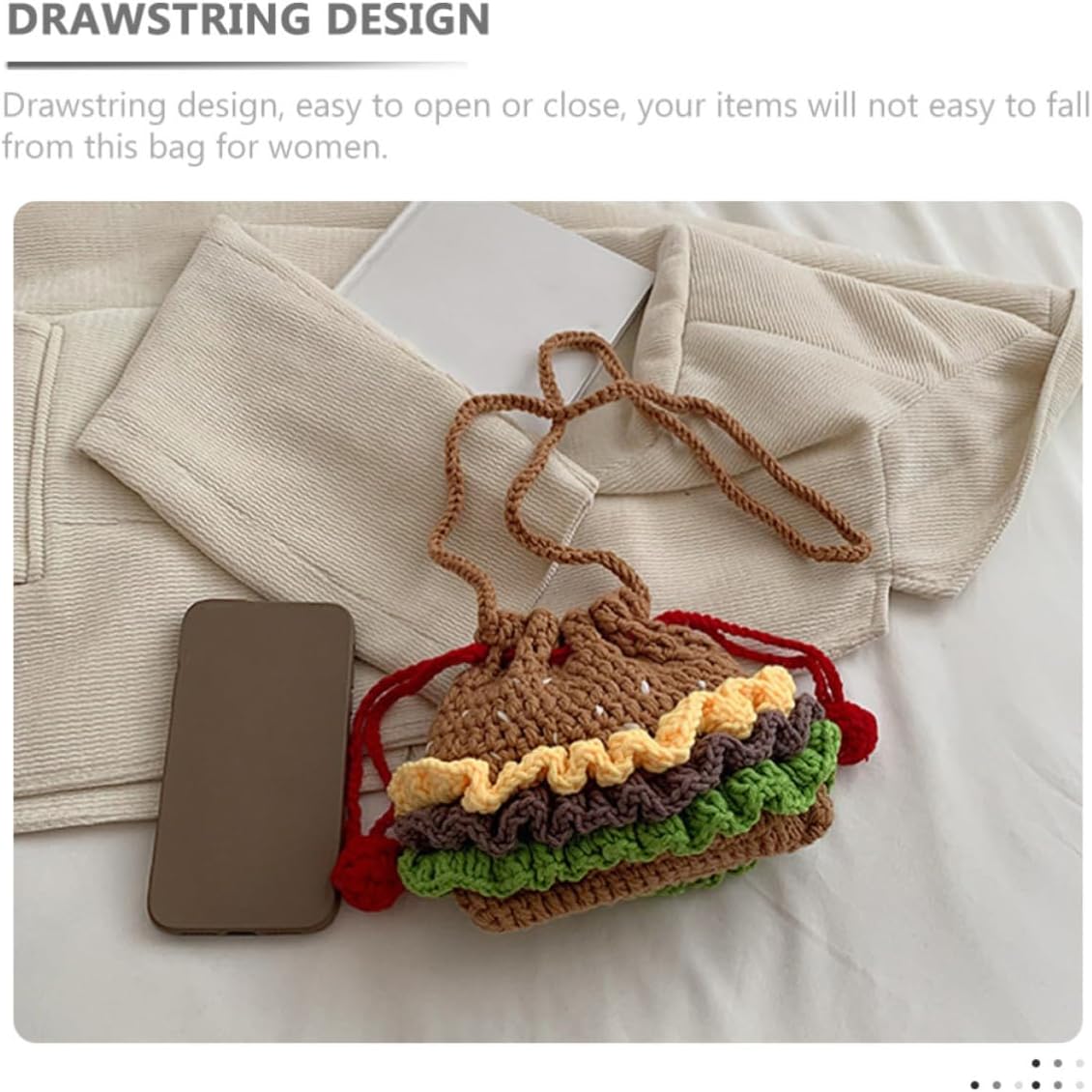 Women’s Knit Drawstring Crossbody Bag for Phone Wallet Lipstick
