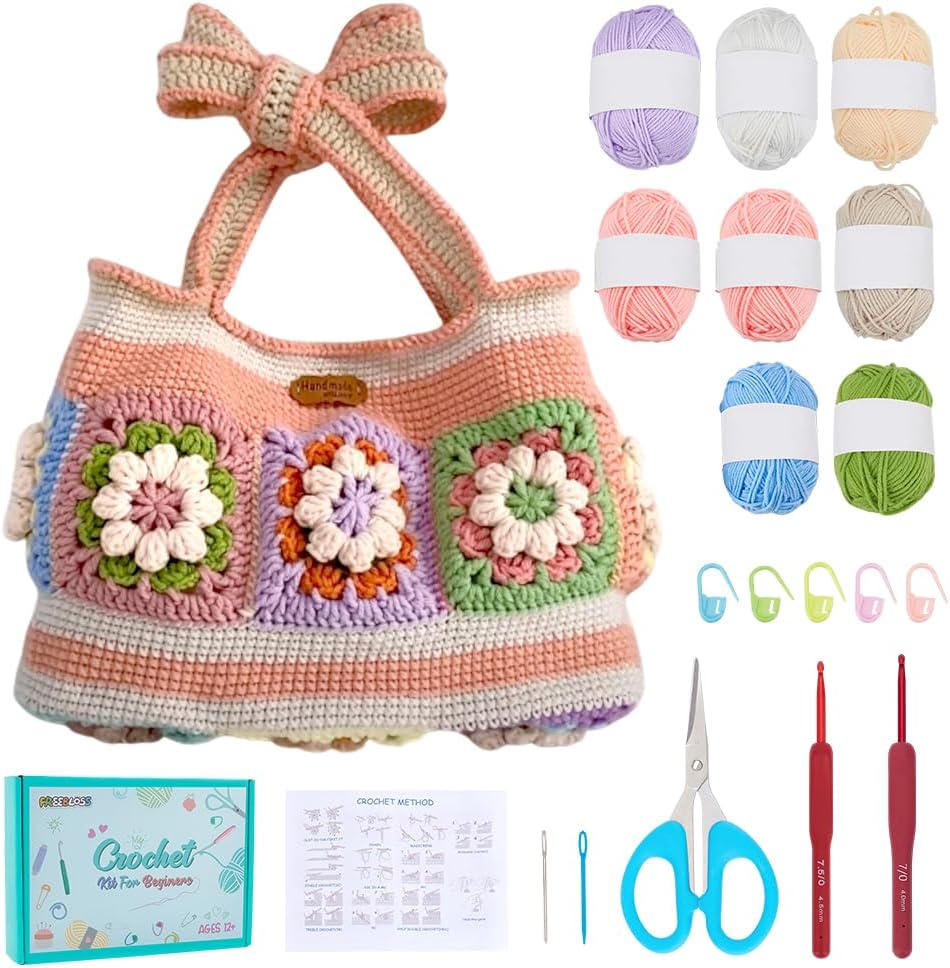 FREEBLOSS Crochet Bag Kit for Beginners Crochet Granny Square Bag