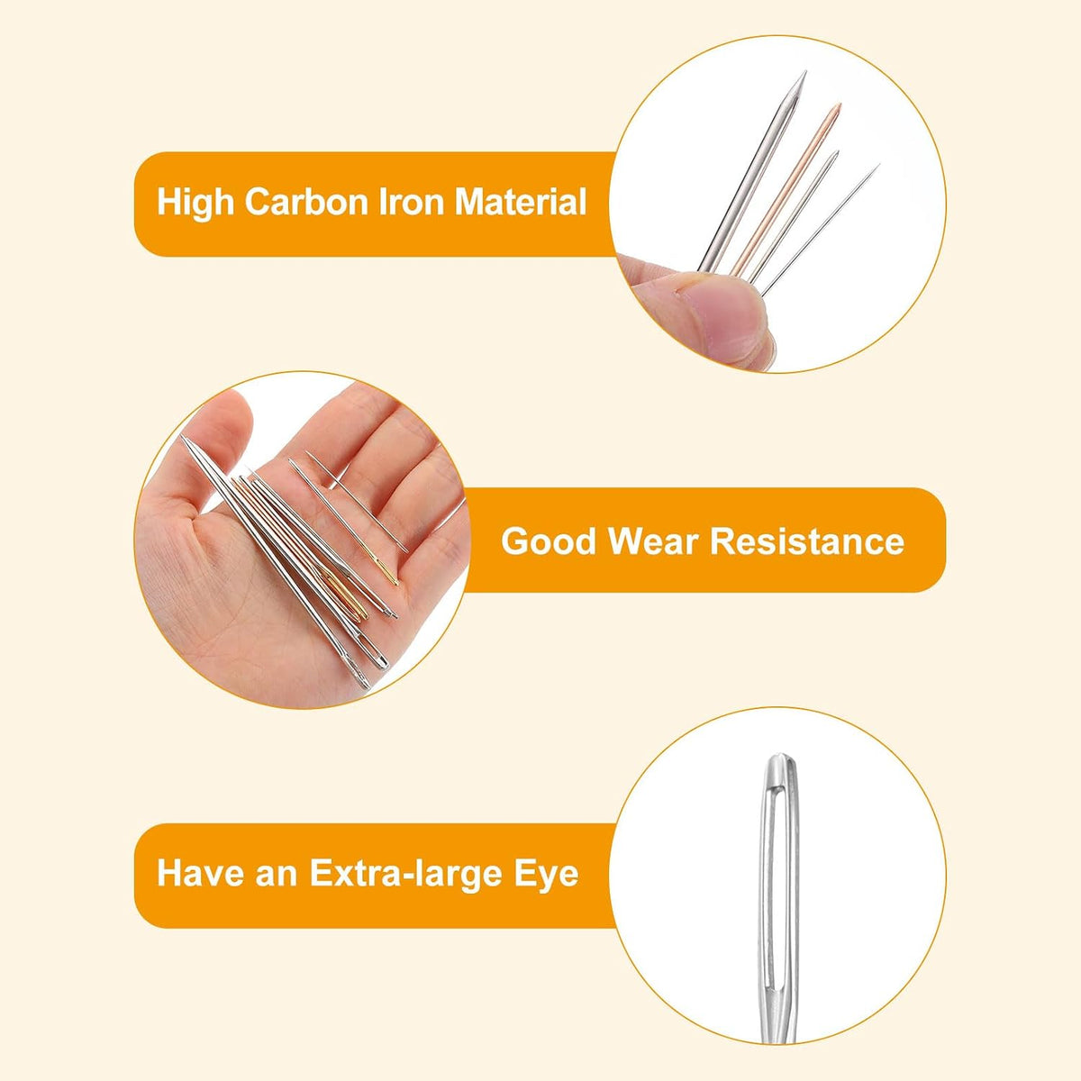 uxcell 100Pcs Large Eye Needles, 2.76" 2mm High Carbon Iron Embroidery