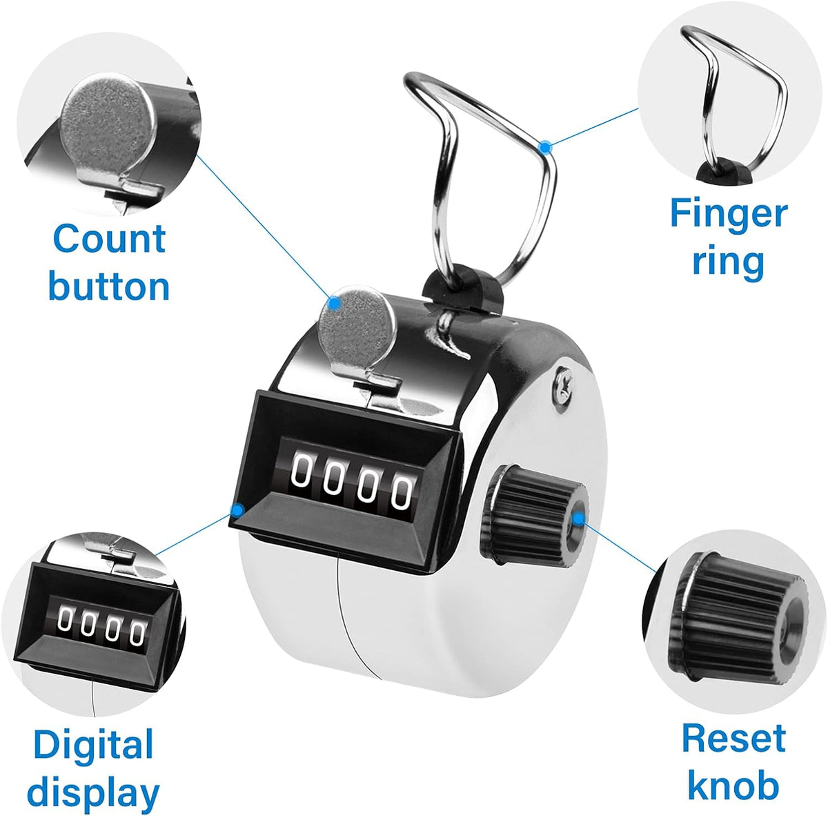 Tally Counter, 4-Digit Clicker Counter, Metal Hand Tally Counters