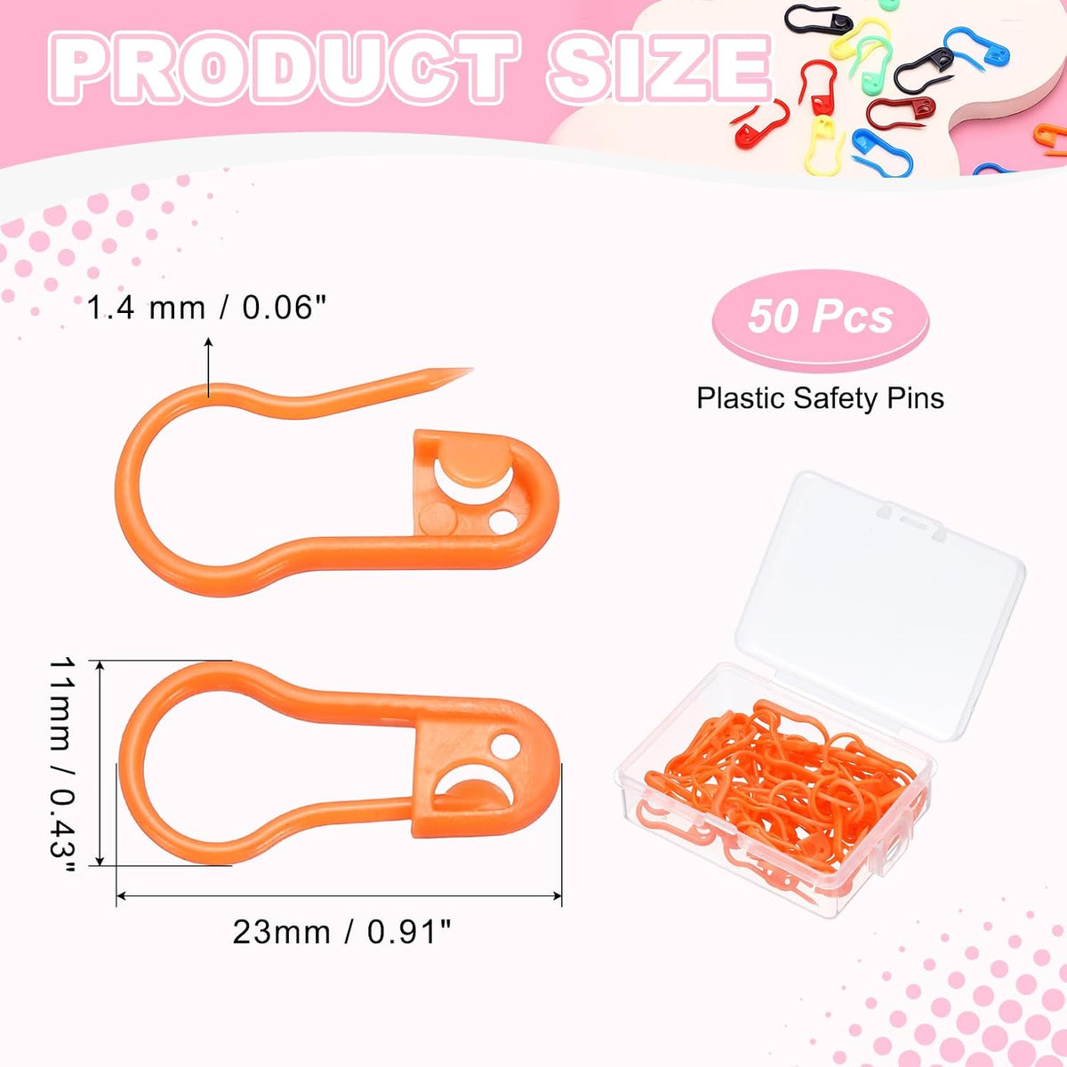 PATIKIL 50pcs Plastic Safety Pins 0.9" Knitting Markers Crochet Clip