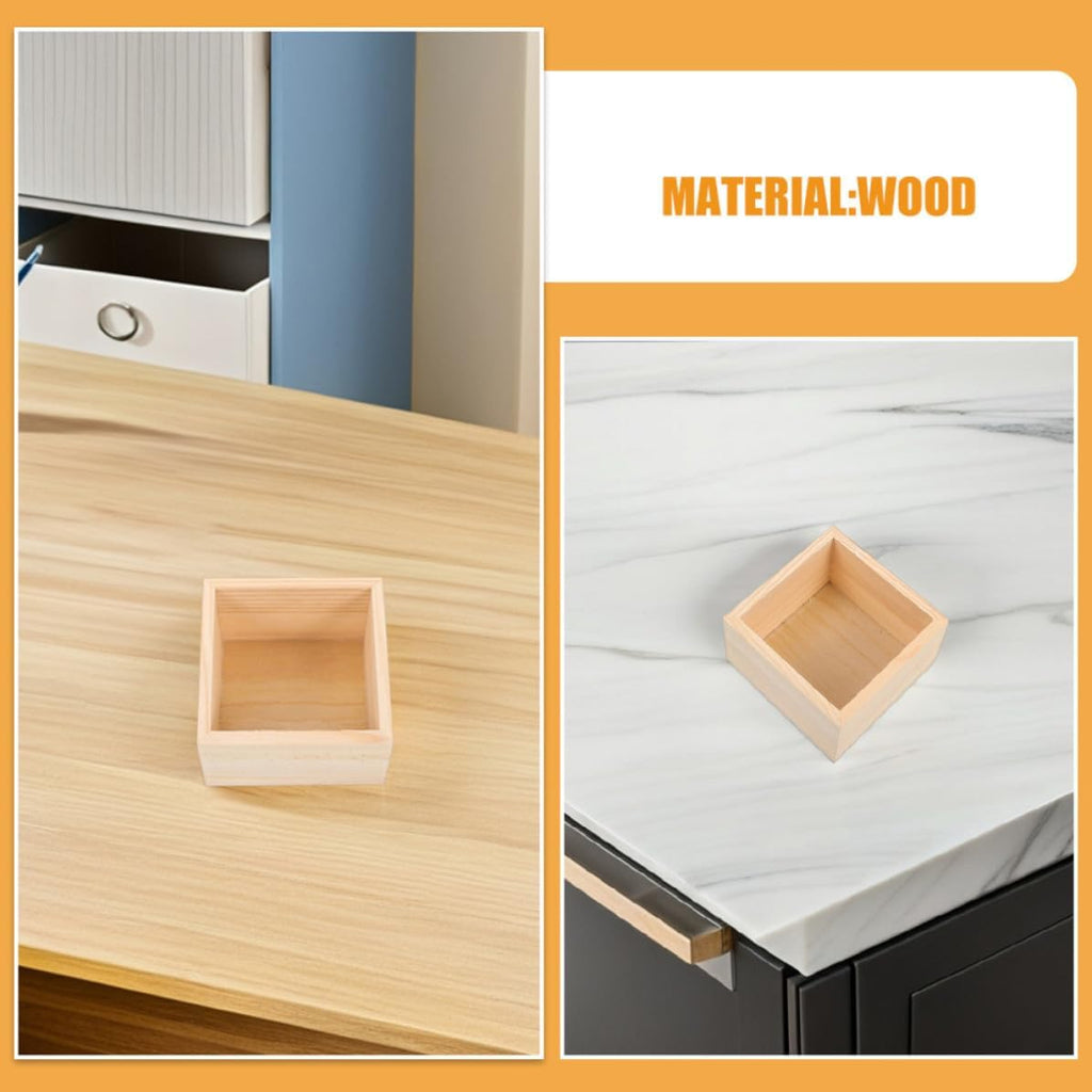 2pcs Unfinished Wooden Craft Storage Box Organizer Open Design Beige