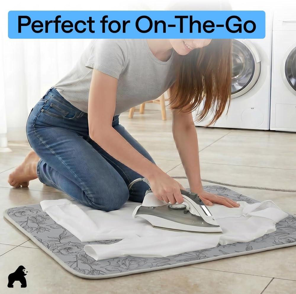 GORILLA GRIP Portable Cushioned Ironing Mat, 28x24, Gray Floral