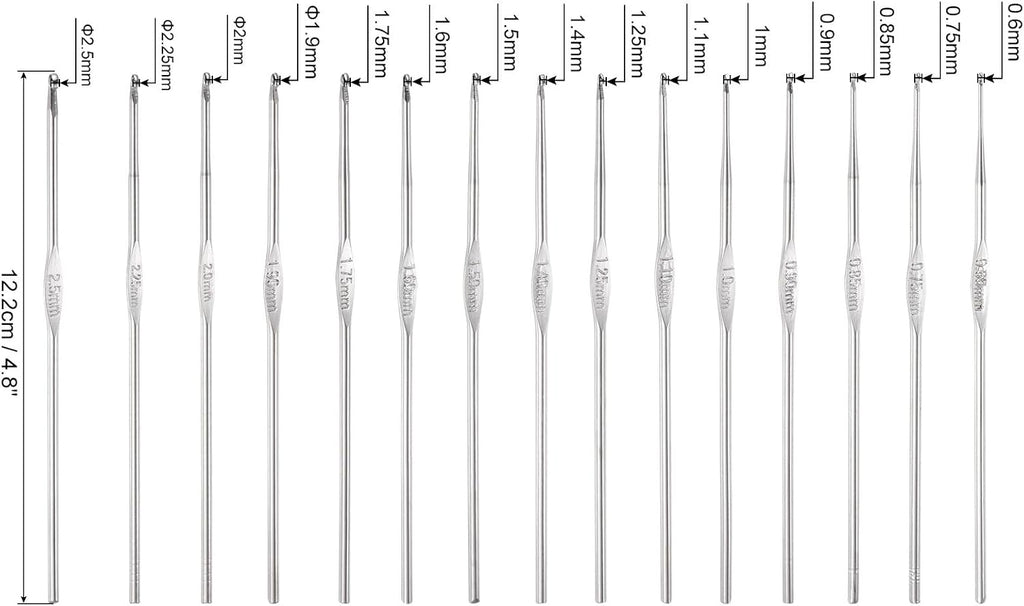 uxcell Crochet Hooks Set 0.6-2.5mm Iron Knitting Needles, Silver Tone