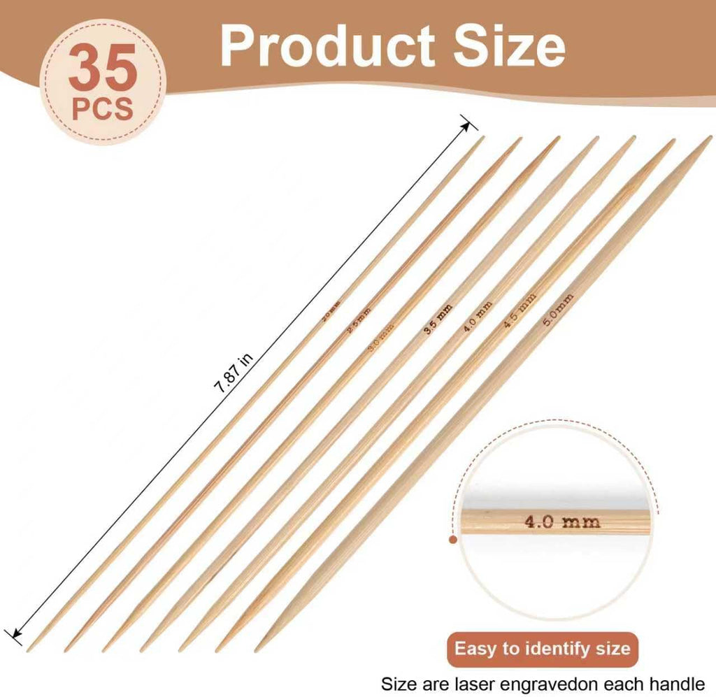 TAHULIK 35 Pcs Bamboo Double Pointed Knitting Needles Set, 7 Sizes