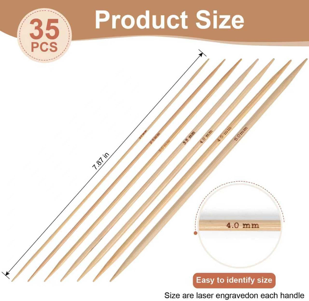 TAHULIK 35 Pcs Bamboo Double Pointed Knitting Needles Set, 7 Sizes