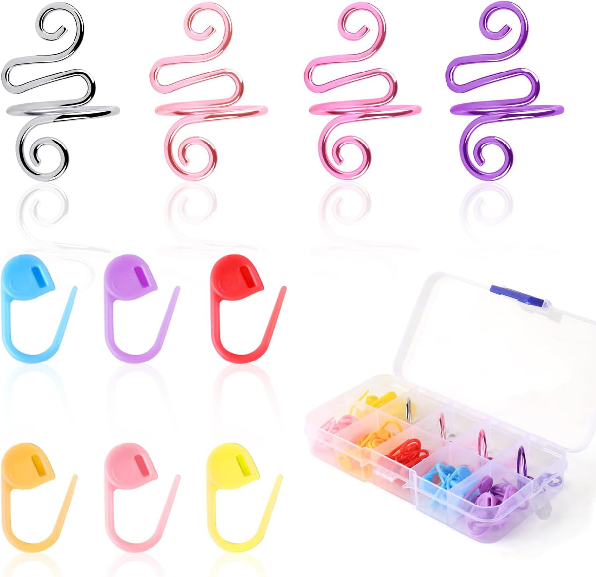 LBU 4Pcs Crochet Ring + 60Pcs Stitch Markers Adjustable Crochet