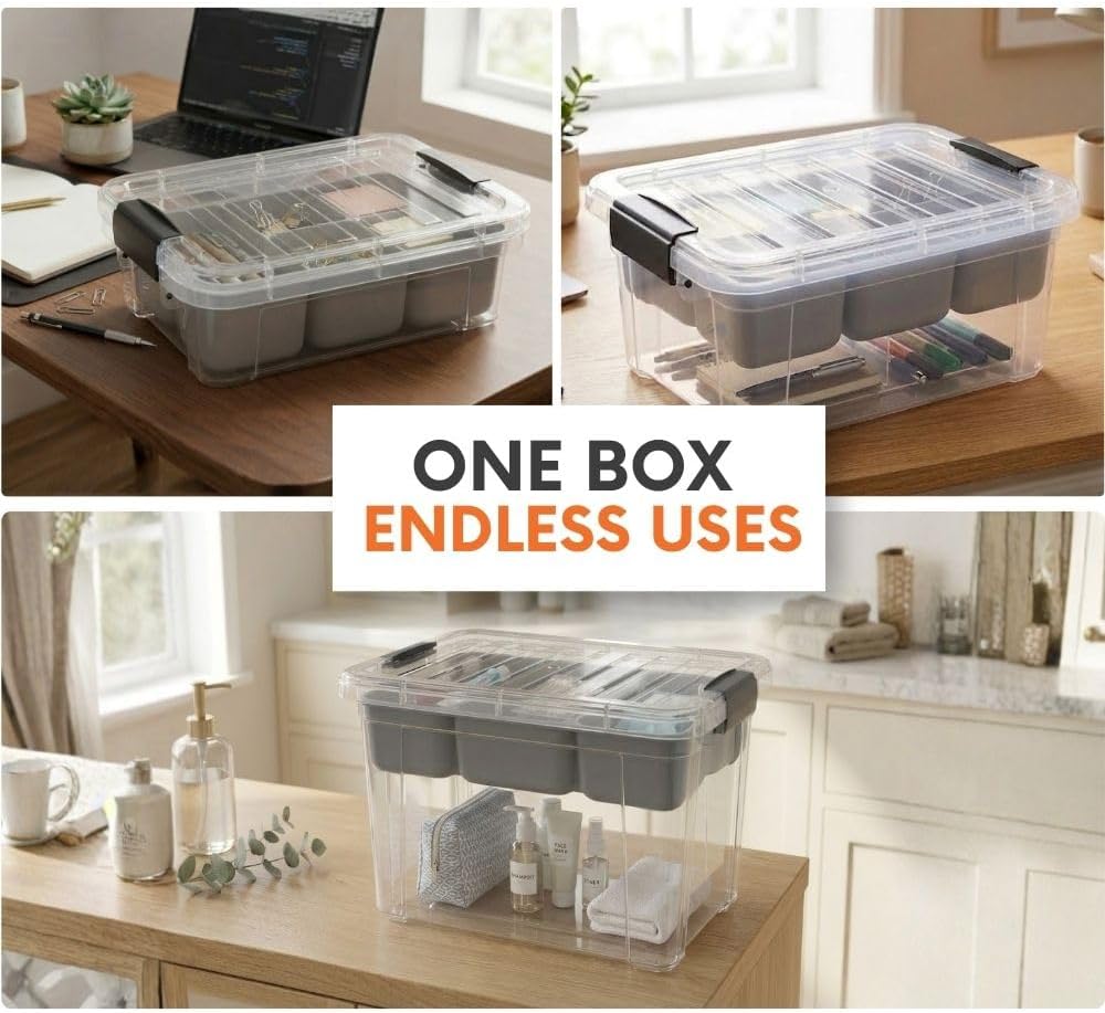 Superio Mini Storage Container Organizing Bin with Removable Tray
