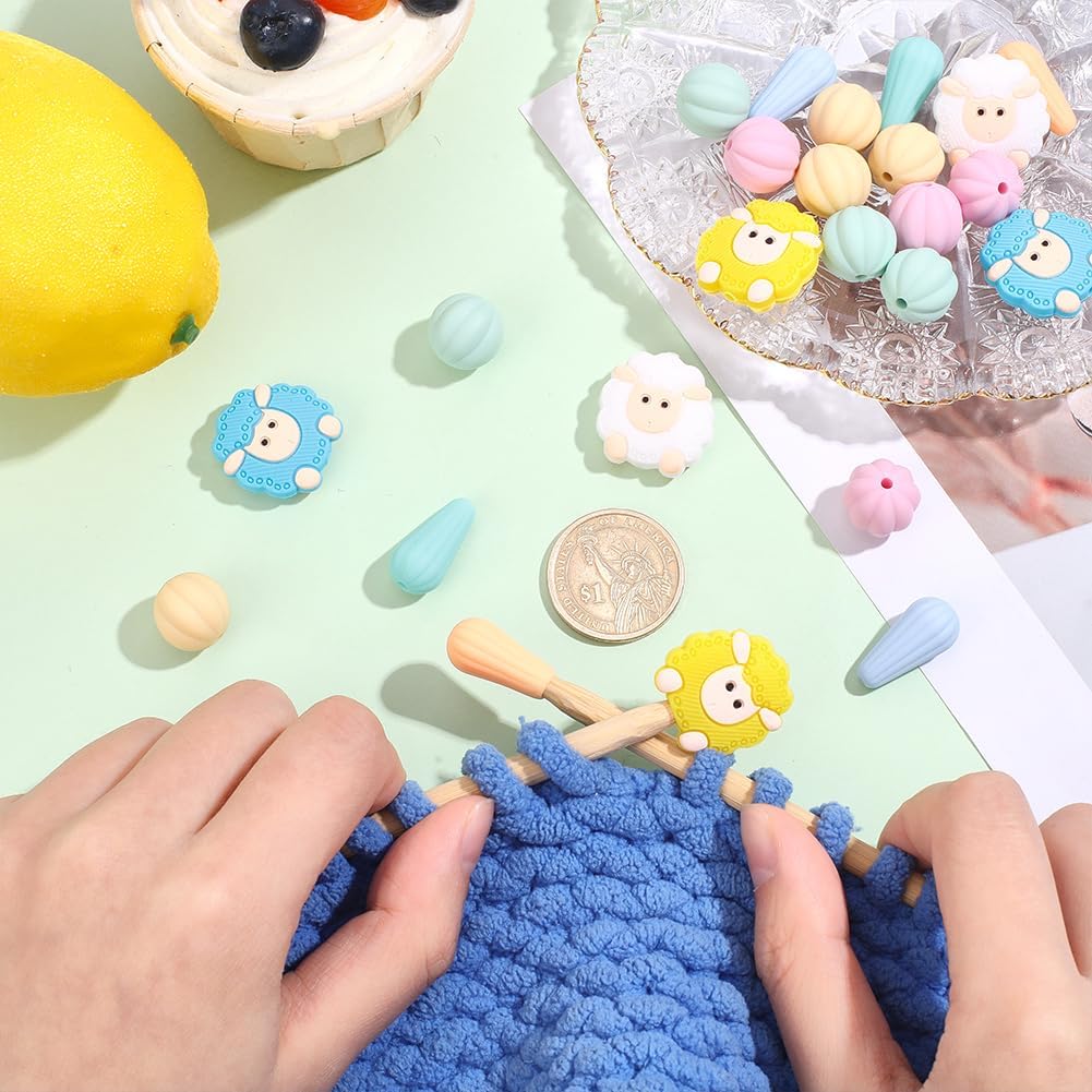 WADORN 24Pcs 9 Styles Silicone Knitting Needle Stoppers, Cute Shape
