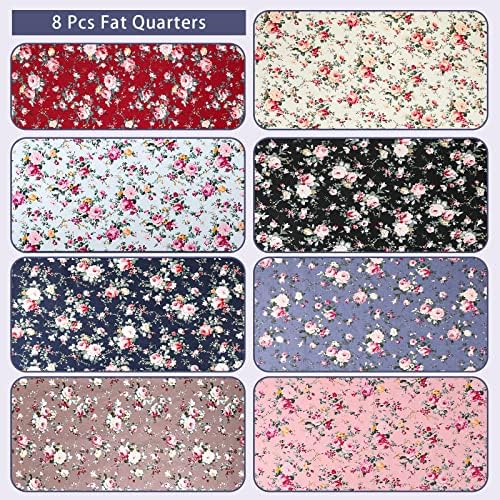 Newwiee 8 Pieces Vintage Floral Cotton Fabric by The Yard Cotton
