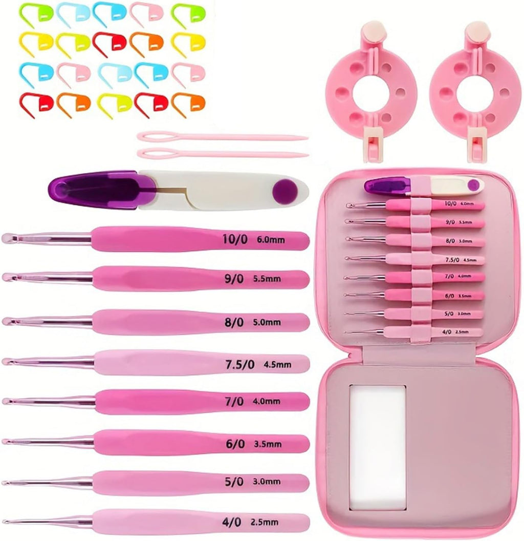 8Pcs Ergonomic Crochet Hook with Storage Case and Knitting Accessories