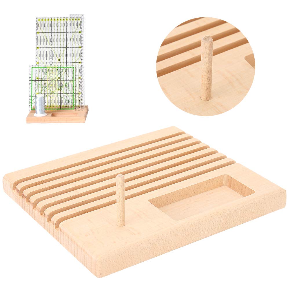 Fdit Wooden Quilting Ruler Rack, Beech Material, Spool Holder Storage