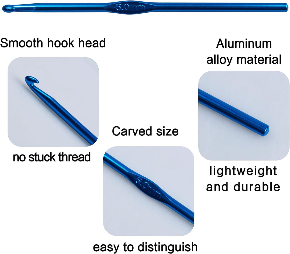 LVYKING Metal Aluminum Crochet Hooks, 5 mm, 10 Pcs, Blue