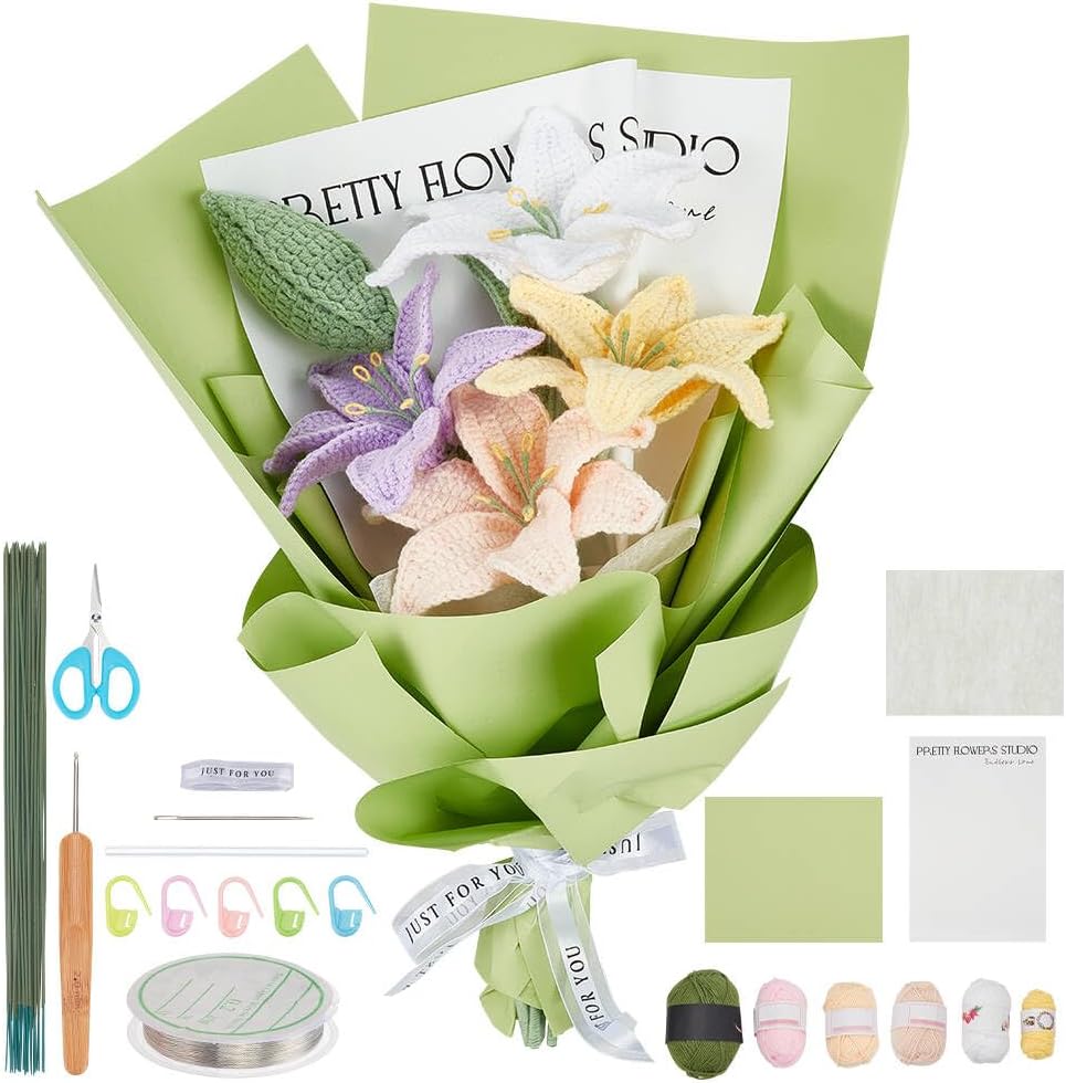 INFUNLY 10 pcs Lily Flowers Crochet Kits for Beginners Complete Flower