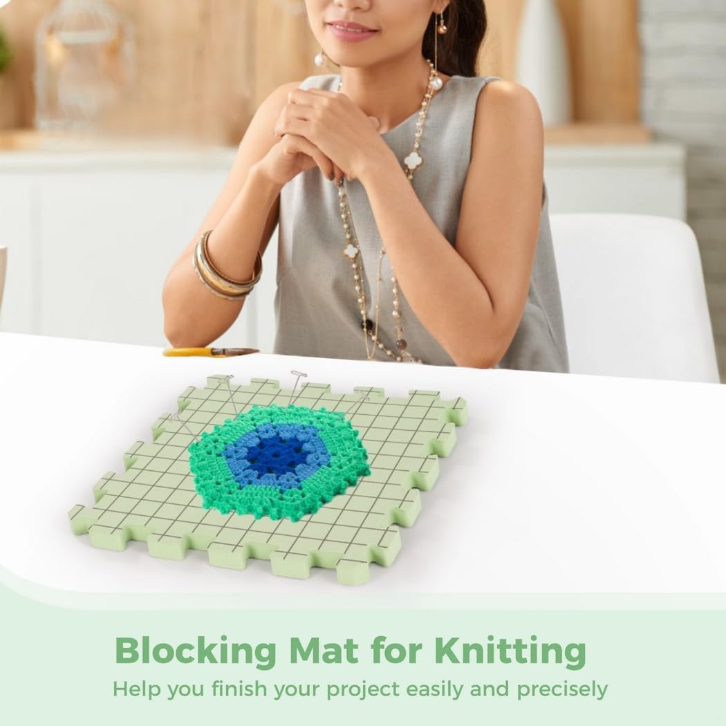 9-Pack 12.6×12.6” Blocking Mats With 50 T-Pins, Storage Bag, And 0.7”