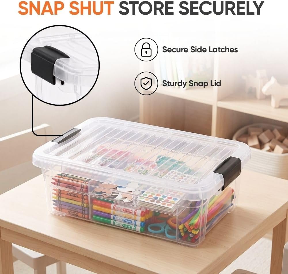 Superio 7.4 Quart Clear Plastic Storage Bin with Lid, Stackable
