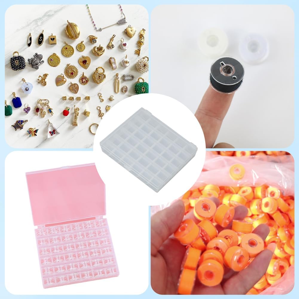 2Pcs 36 Slots Empty Bobbins Spools Box, Transparent Bobbin Organizer