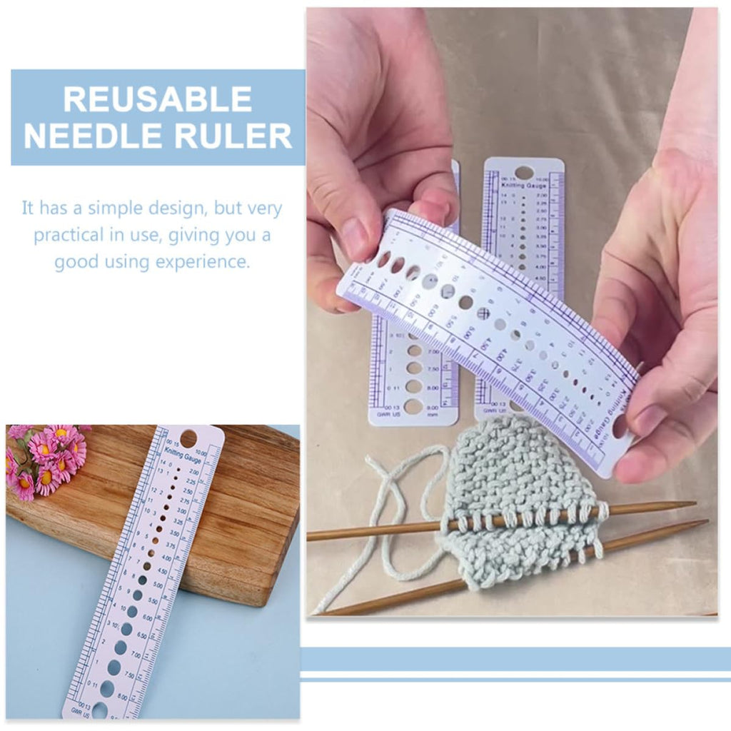 6pcs Knitting Needle Gauge Tool Plastic Sizing Ruler Set, 16cm
