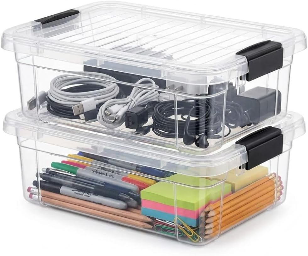 Superio 7.4 Quart Clear Plastic Storage Bin with Lid, Stackable