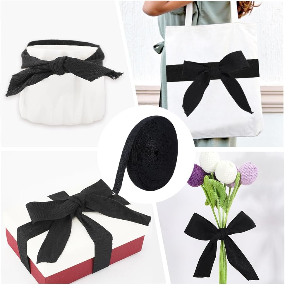 GORGECRAFT 11m Cotton Twill Tape 12mm Wide Bias Binding Ribbon Black