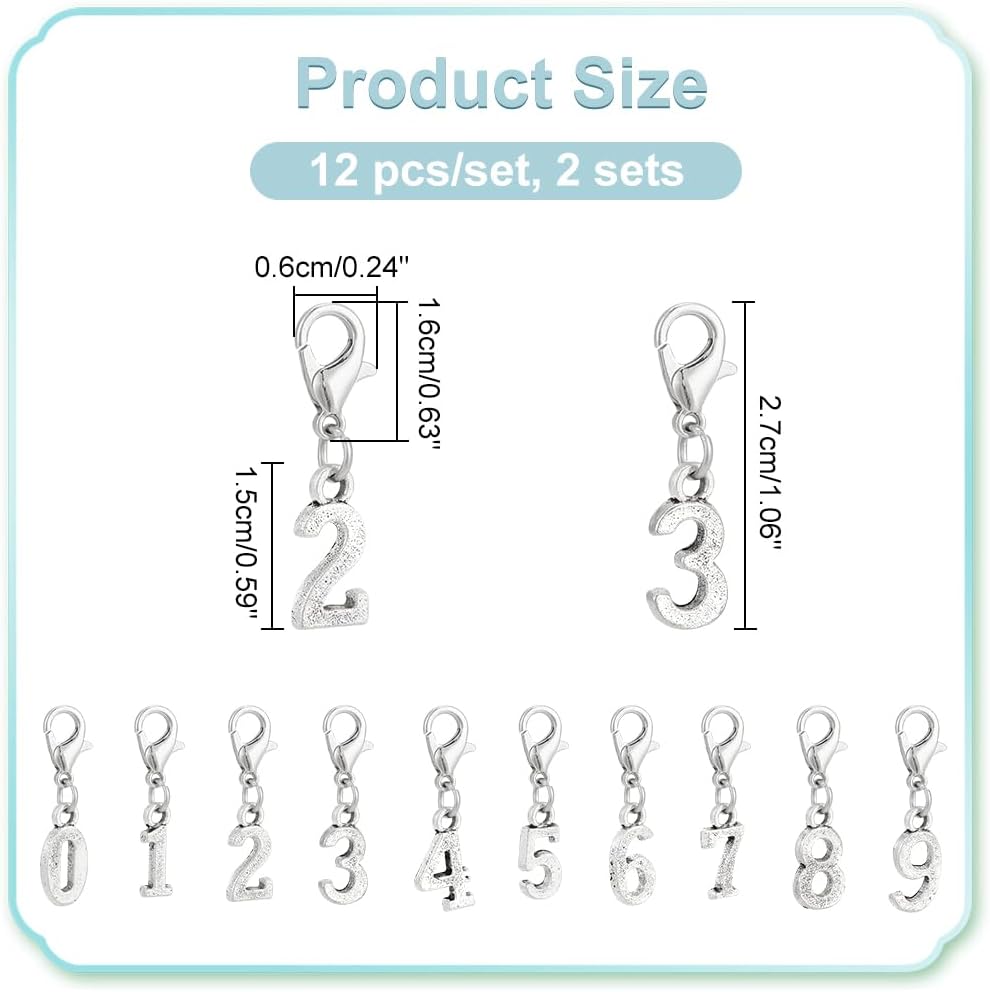 NBEADS 40 Pcs 0-9 Number Stitch Markers, Alloy Crochet Marker Charms
