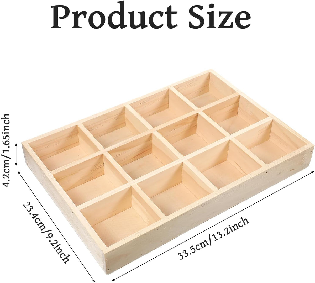 Kegeeei 2 Pack Wooden Sorting Tray Grid Display, Wood Divided