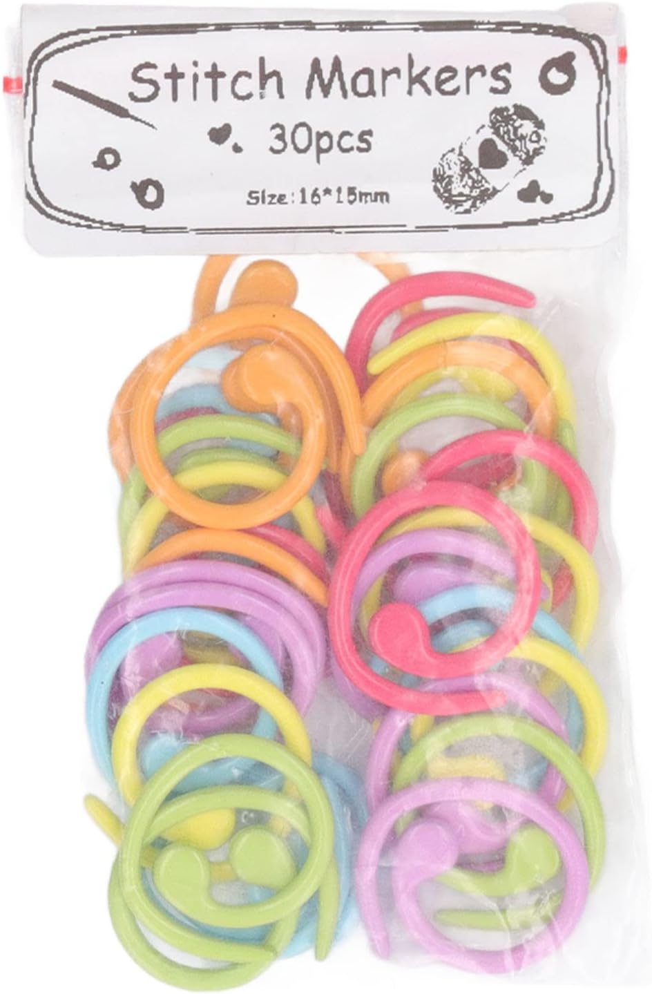 Akozon 30Pcs Colorful Knitting Stitch Marker Rings
