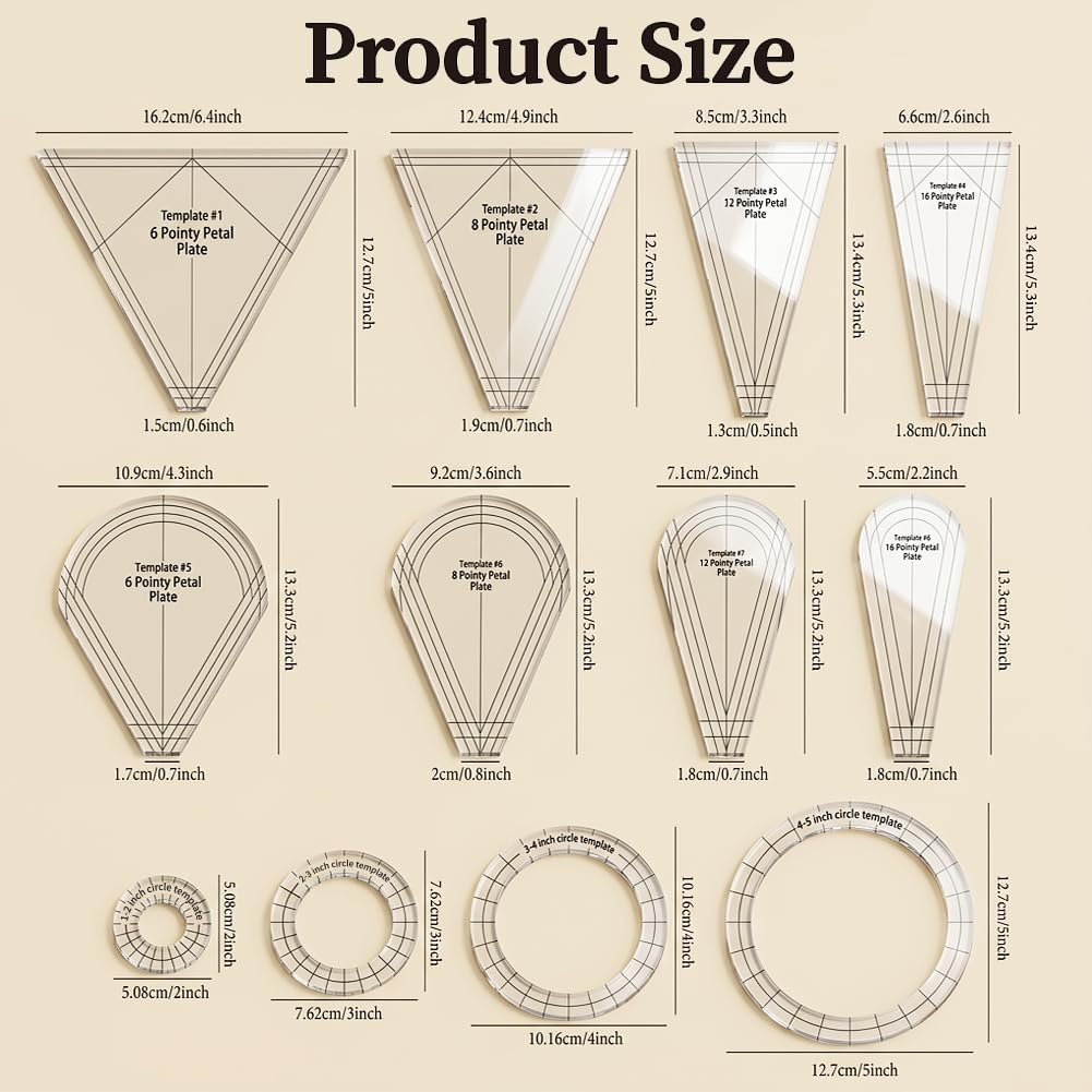 12PCS Dresden Quilt Templates Acrylic Quilting Template Ruler