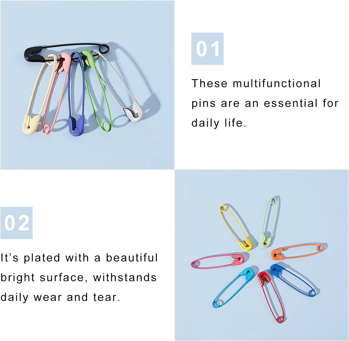 arricraft 100PCS Colored Safety Pins, Premium Safety Pins Bulk Sewing