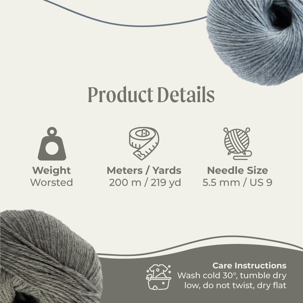 Wooly Merino Worsted Weight Yarn 2-Pack, Fine Superwash Merino Wool