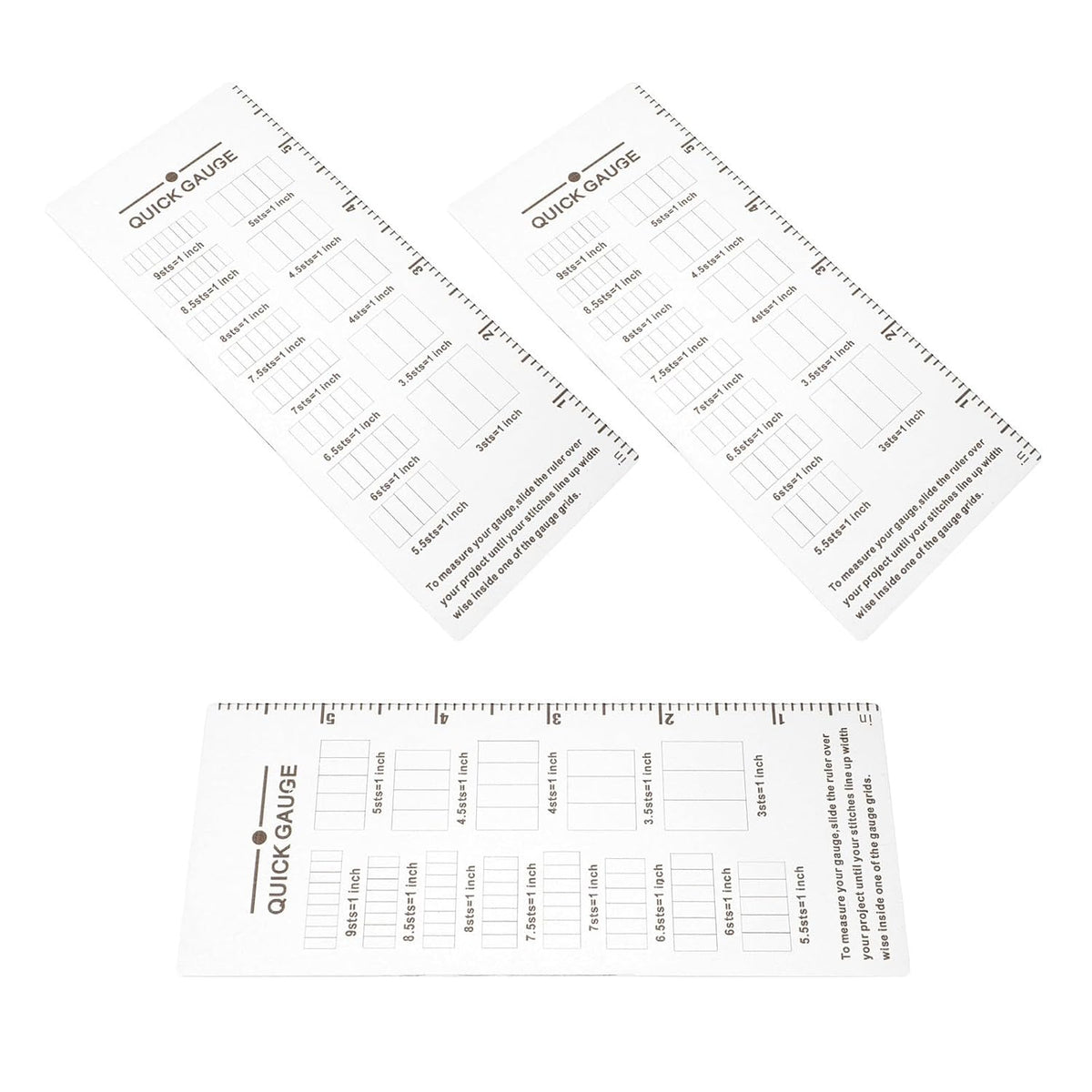 3pcs Knitting Gauge Ruler Crochet Measure Tool Quick Inch Scale