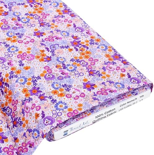 Threadart Spring Picnic Lavender Floral Cotton Quilting Fabric