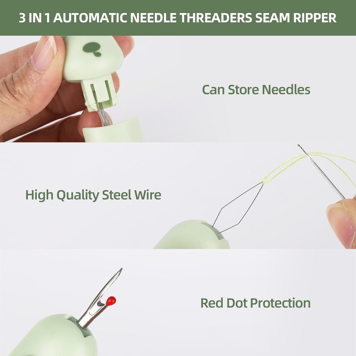 3Pcs 3 in 1 Needle Threader Seam Ripper, Automatic Needle Threaders