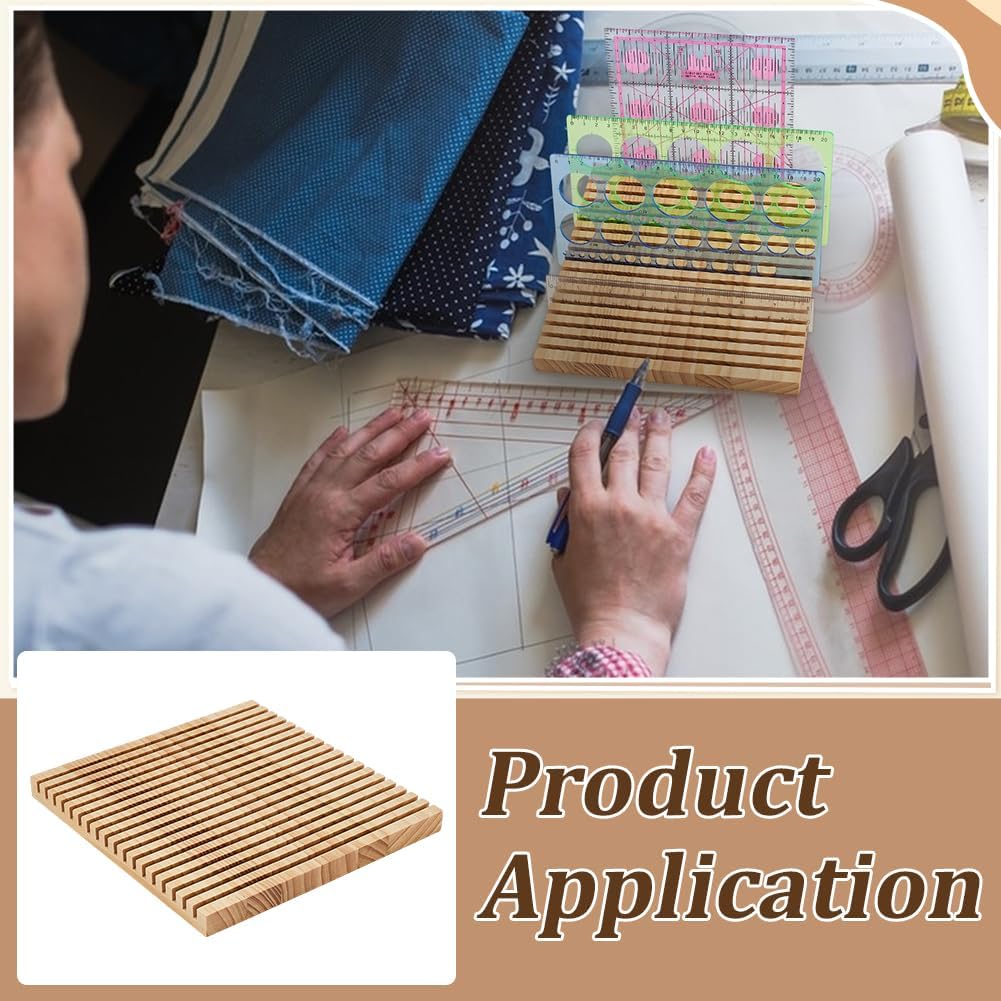 PH PandaHall 18-Slot Wooden Quilting Ruler Holder, 7.87x8.27 inch