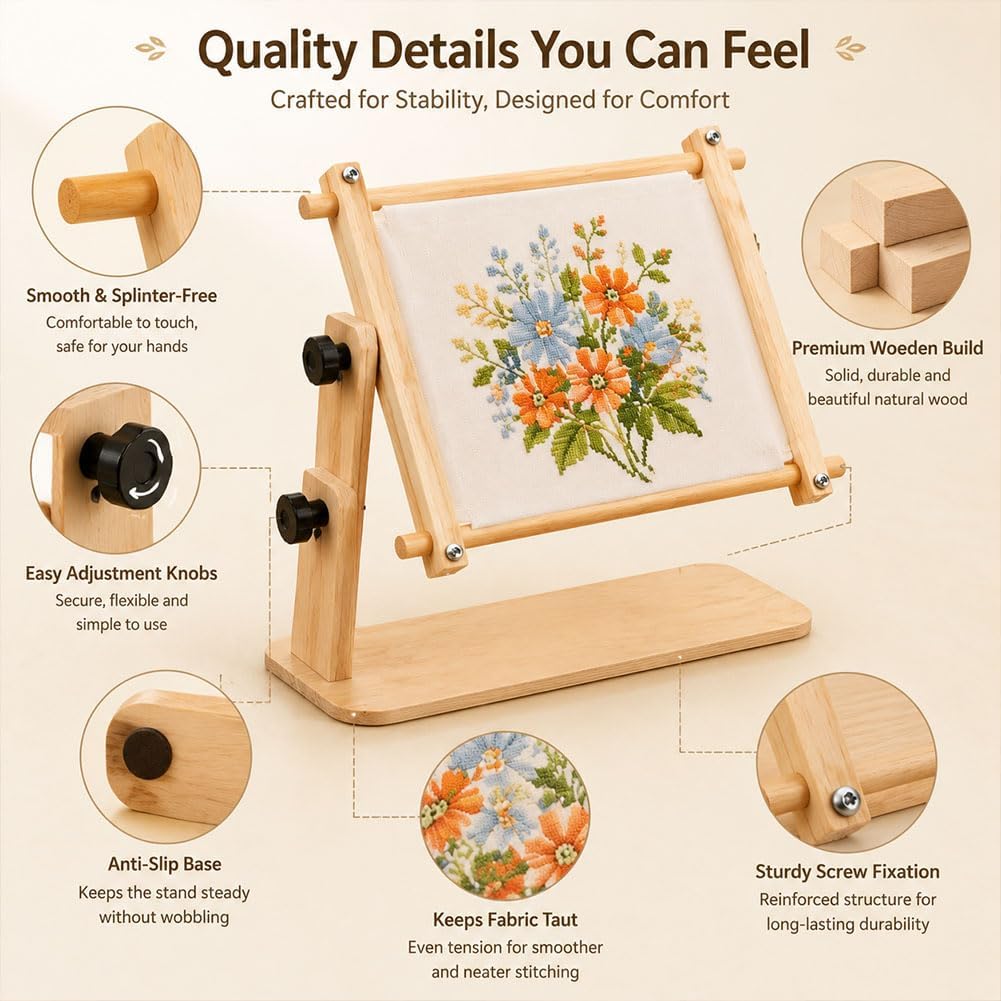Adjustable Tabletop Embroidery Stand – Cross Stitch Frame Holder 360°