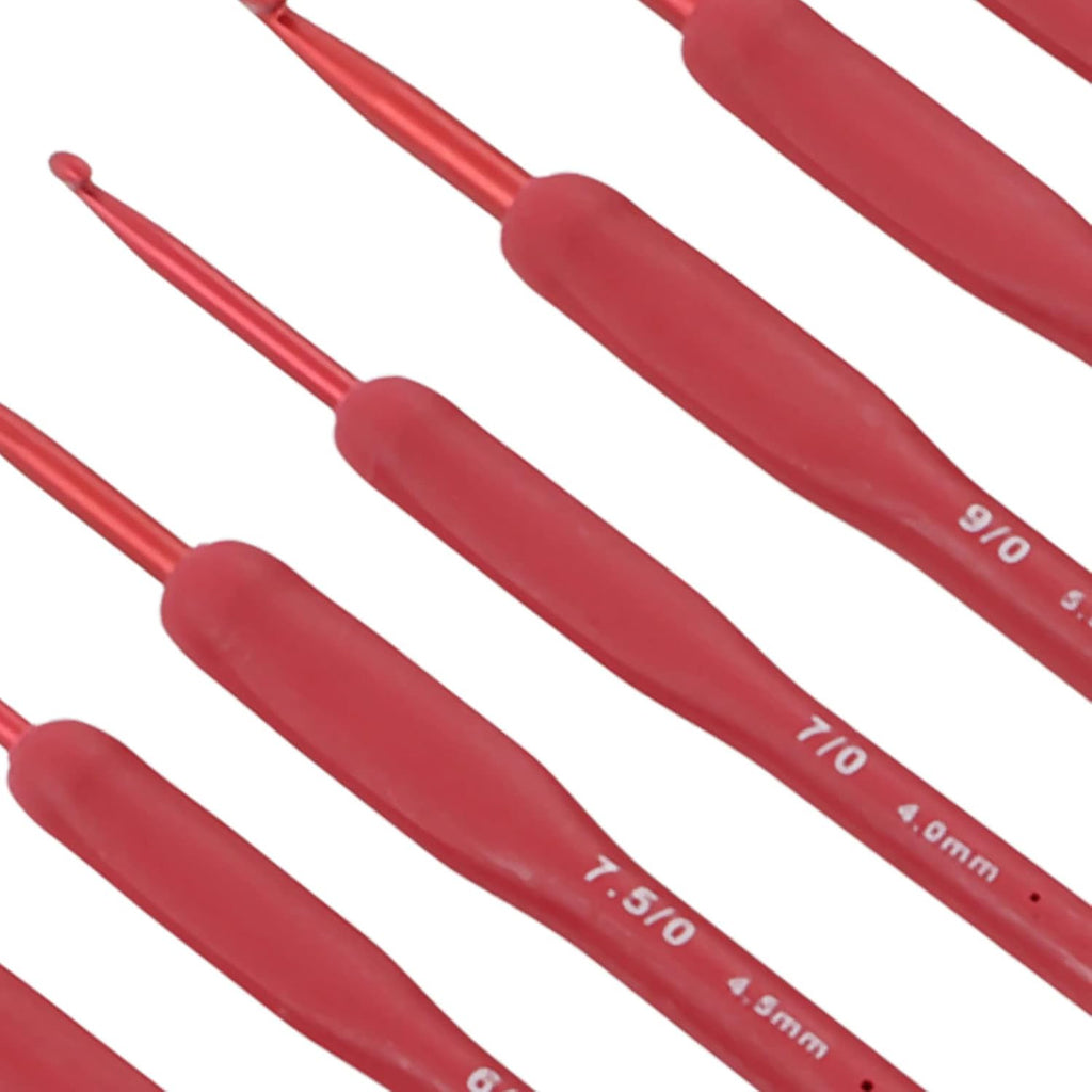 Omabeta Crochet Hooks Set 9pcs Red Ergonomic Silicone Grip Needles for
