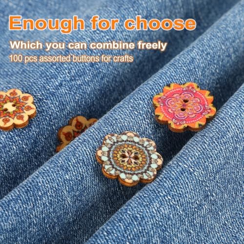 150 PCS Mixed Pattern Vintage Wood Buttons, Vintage Buttons with 2