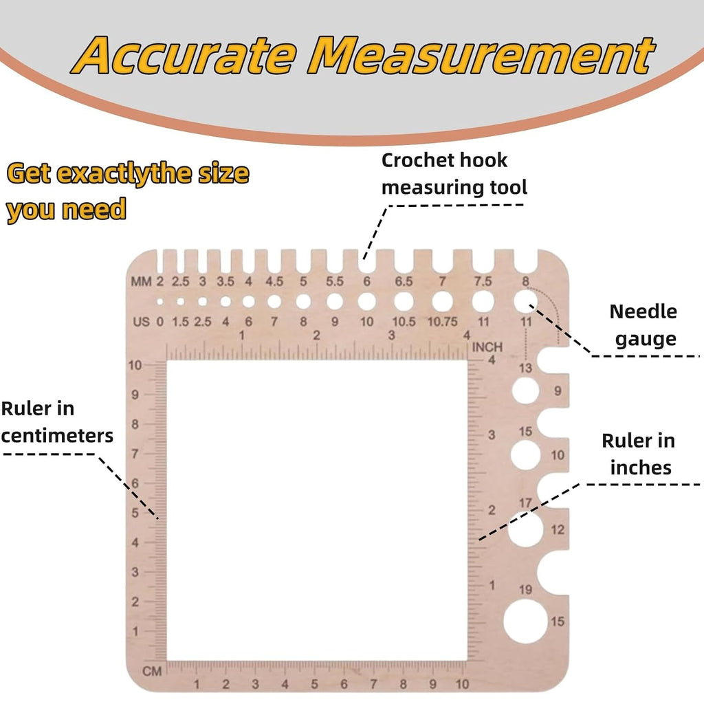 1 Pcs Wooden Knitting Crochet Gauge Ruler Needle Sizer Stitch Counter