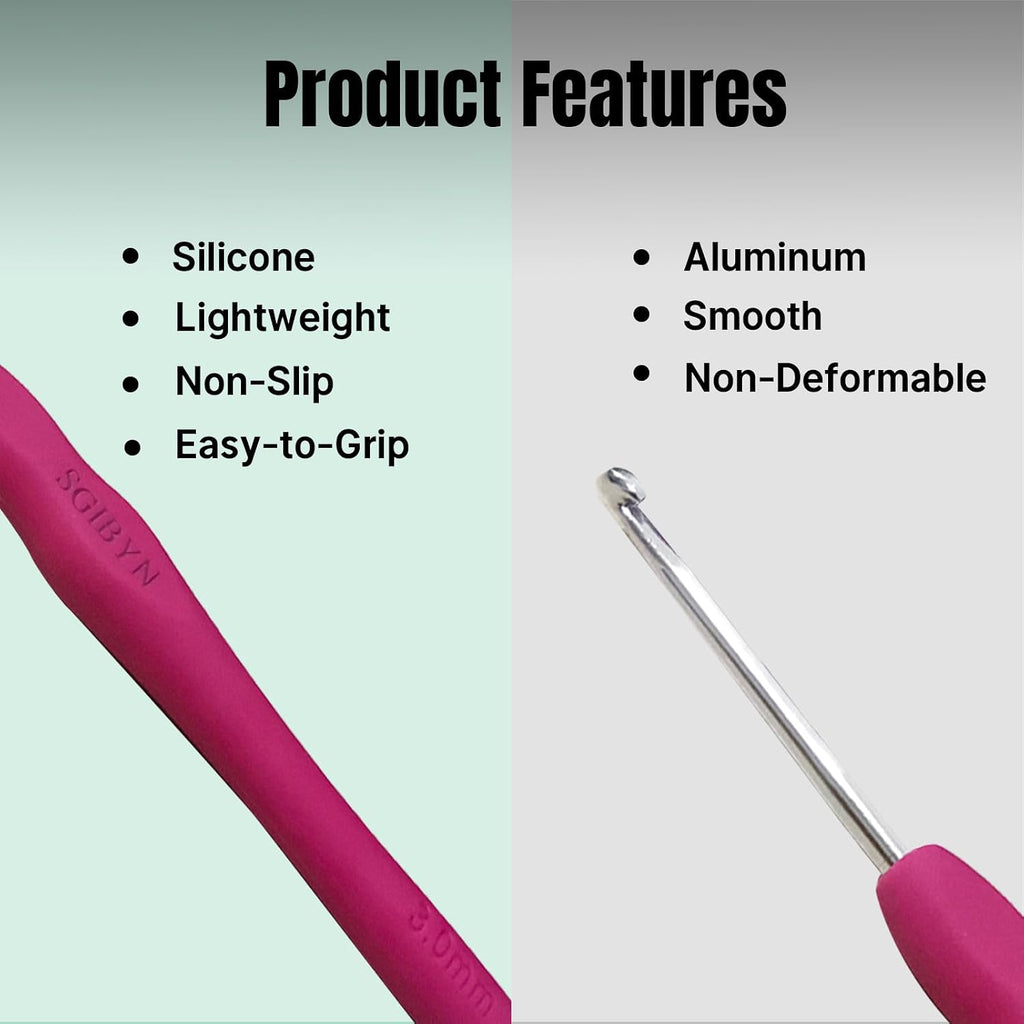 SGIBYN 3mm Silicone Grip Crochet Hook: Red, Single Pack, Ergonomic