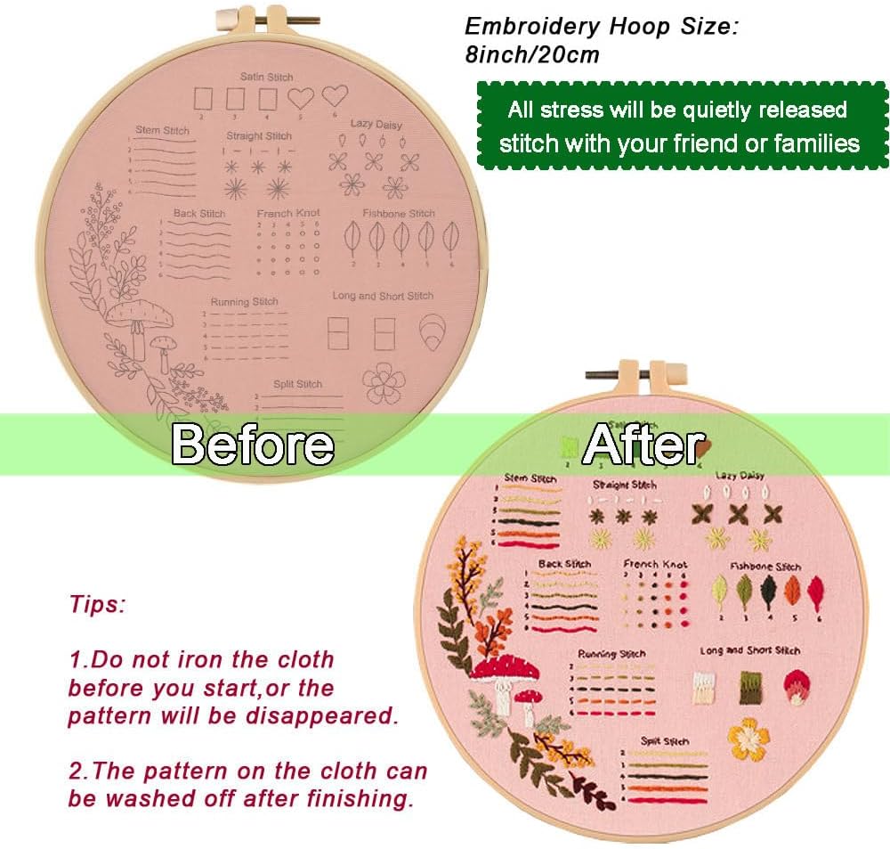 Sutesloly Hand Embroidery Kit for Beginners, 4 Sets Learn to Floral