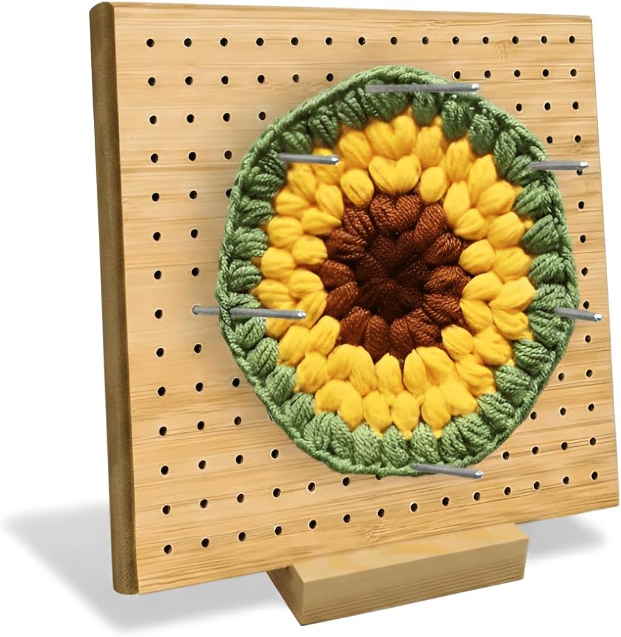 ACNTENY 7.9 Inch Square Wooden Knitting Crochet Blocking Board with 20