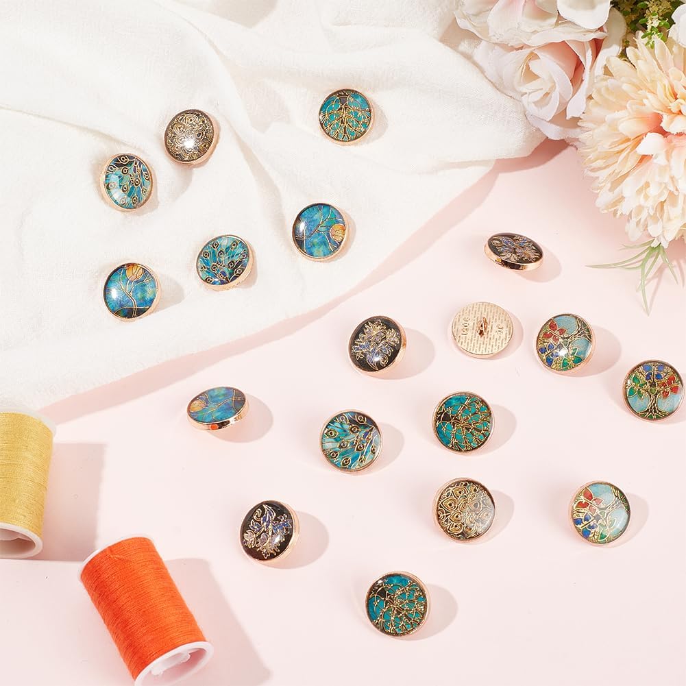 24Pcs 6 Styles Mixed Color Vintage Enamel Shank Flower Unique Button