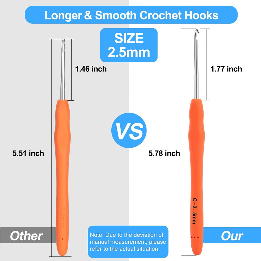 Vodiye 10 PCS 2.5 mm Ergonomic Crochet Hooks for Comfortable