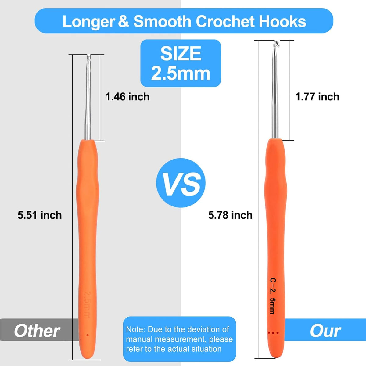 Vodiye 10 PCS 2.5 mm Ergonomic Crochet Hooks for Comfortable